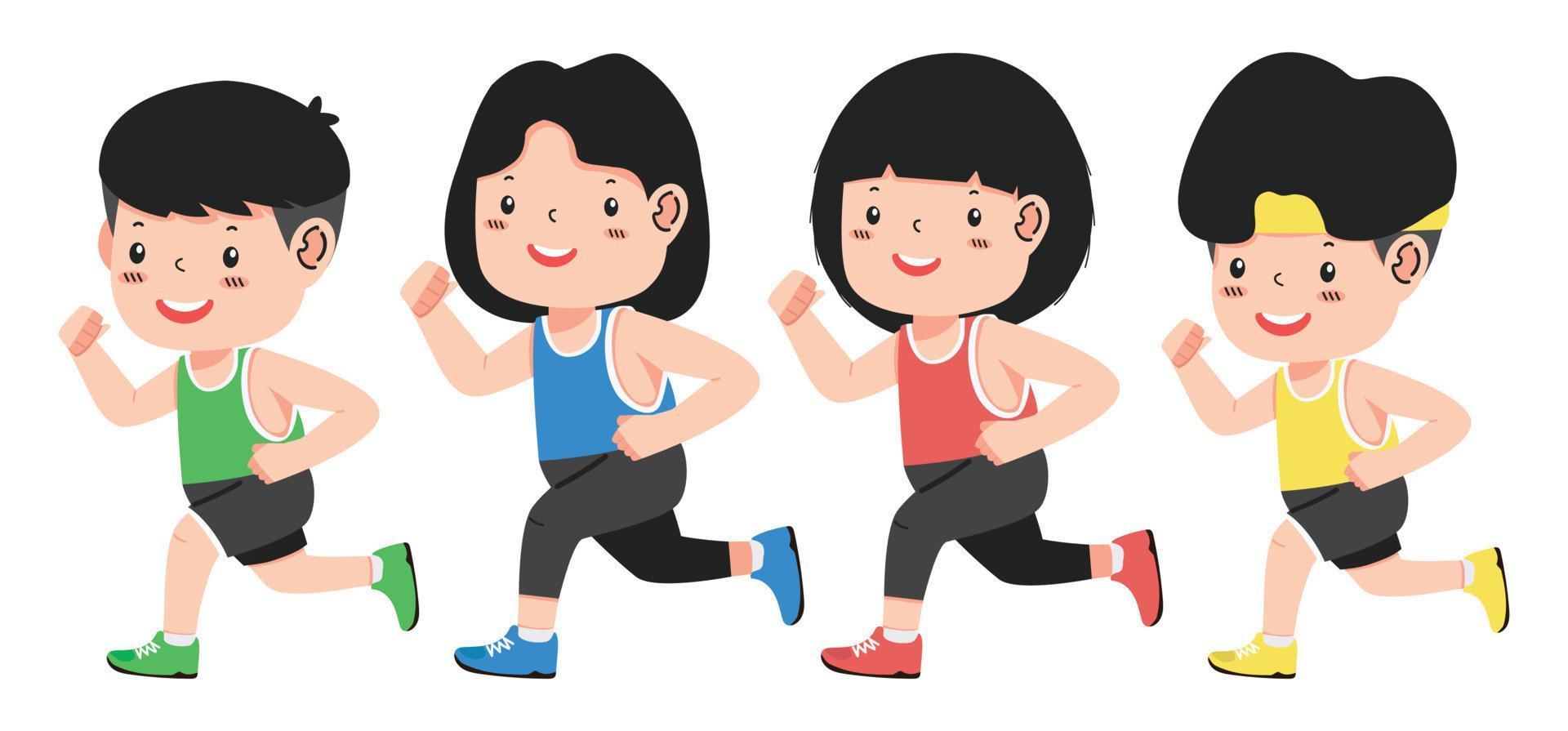 People happy  jogging a marathon race set vector