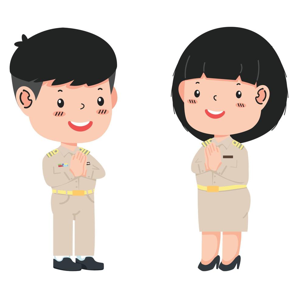 Cute couple cartoon of Thai government uniform vector