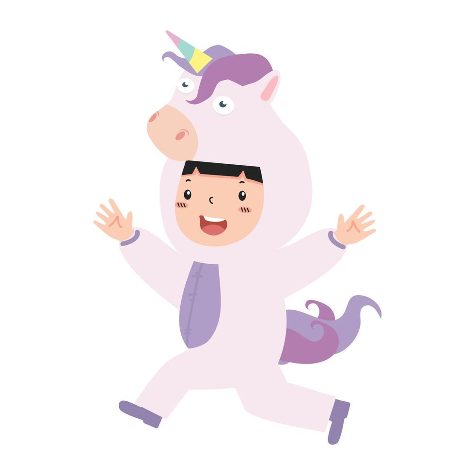 linda niño niña unicornio disfraz dibujos animados vector