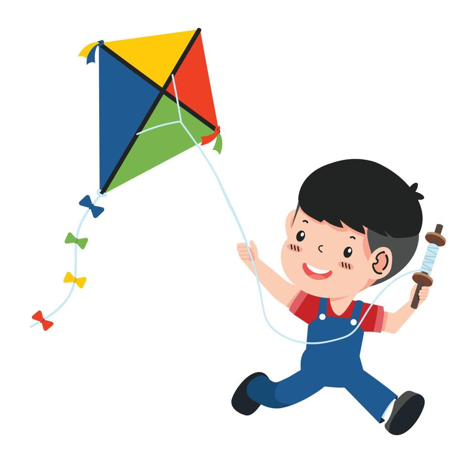 Vector illustration of kid playing kite 20149935 Vector Art at Vecteezy