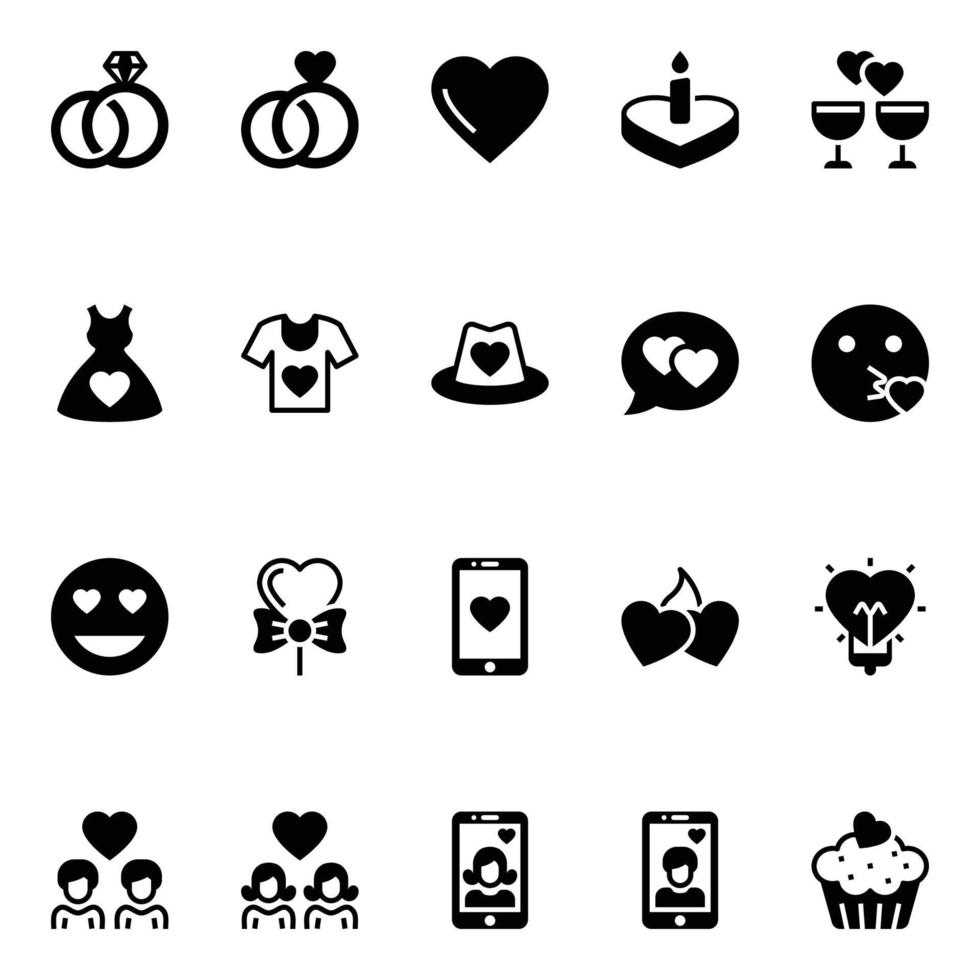 Glyph icons for Valentines day. vector