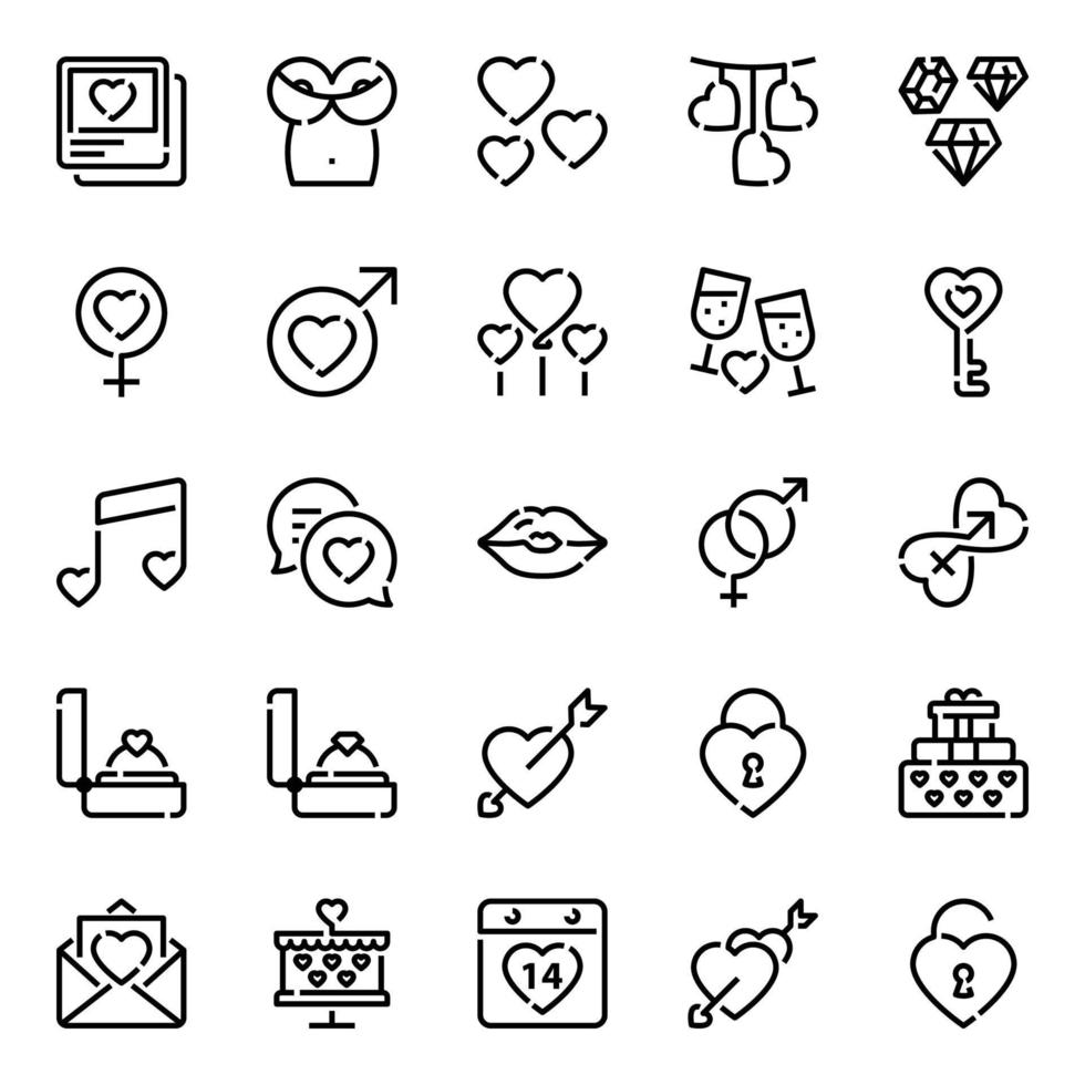 Outline icons for Valentines day. vector