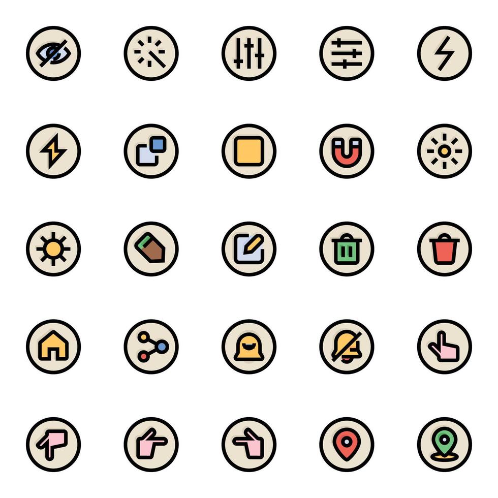 Filled color outline icons for ui ux. vector