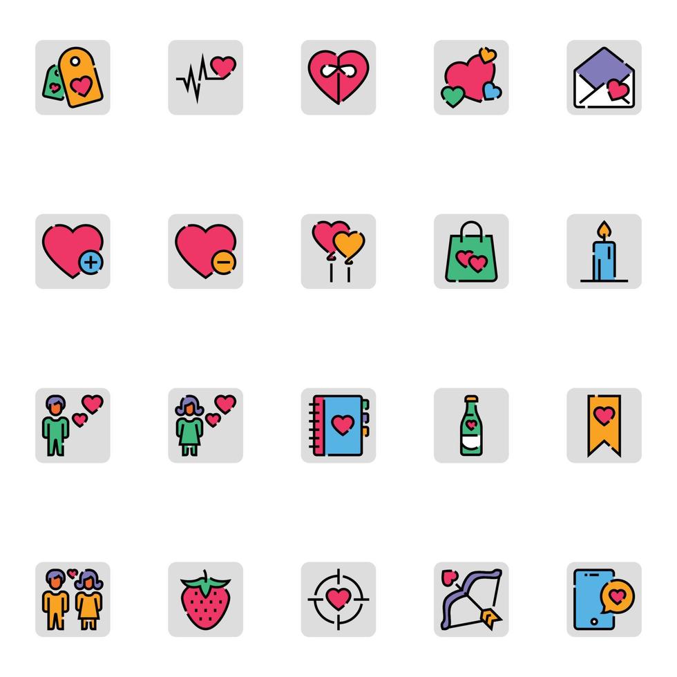 Filled color outline icons for Valentines day. vector