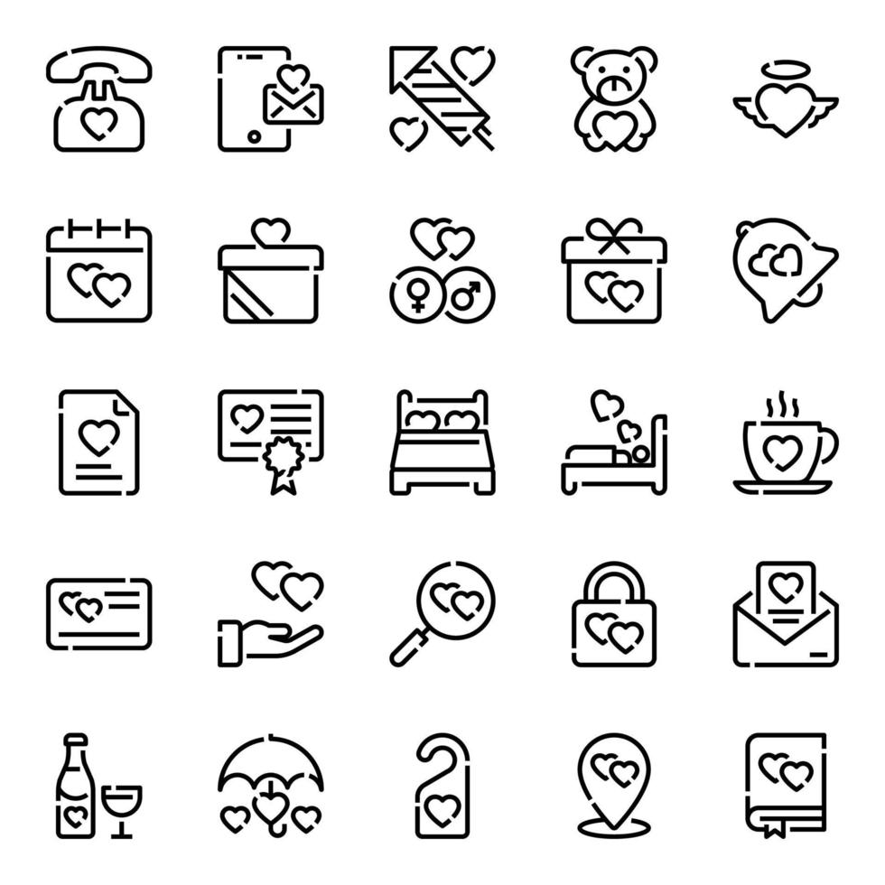 Outline icons for Valentines day. vector