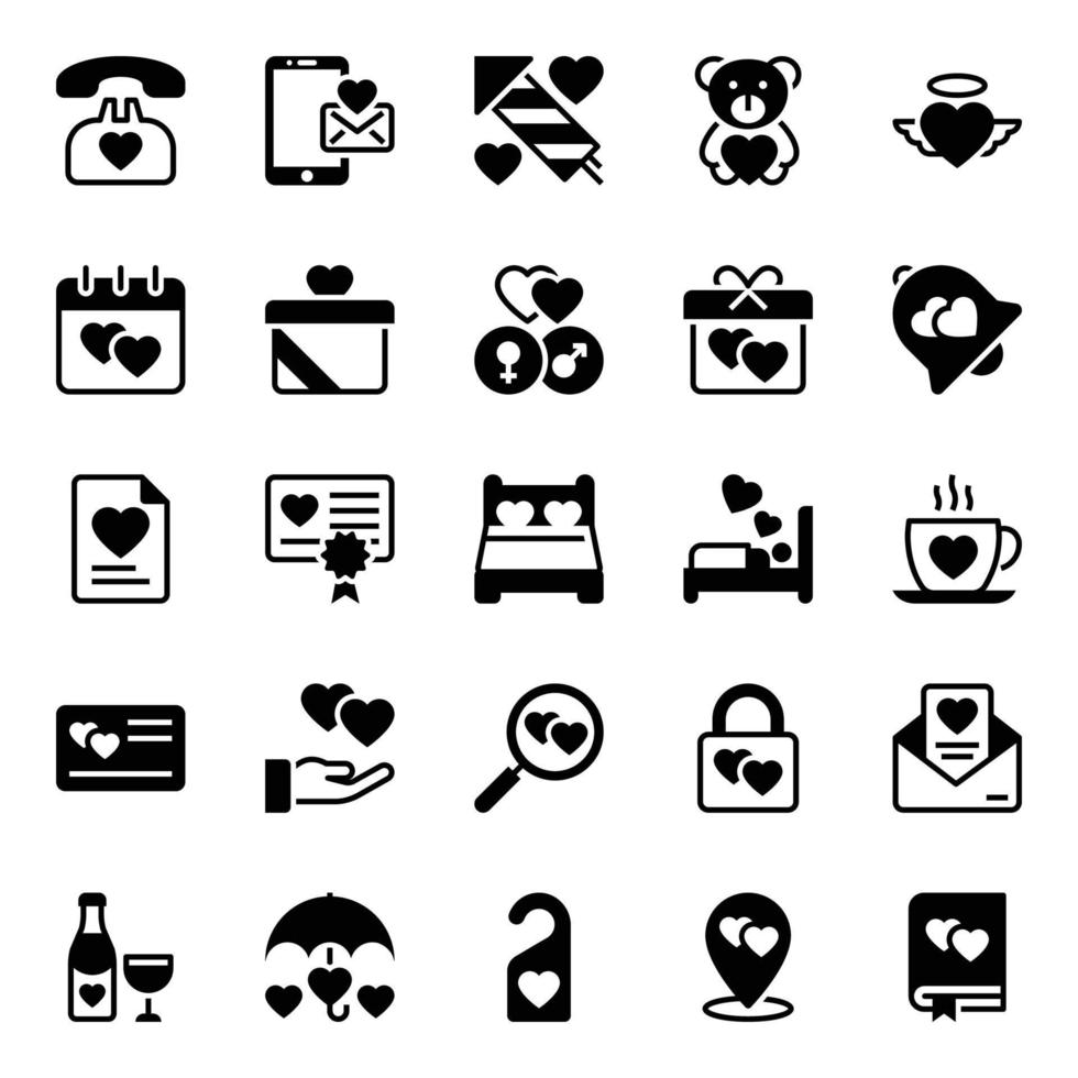 Glyph icons for Valentines day. vector