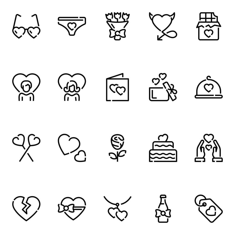 Outline icons for Valentines day. vector