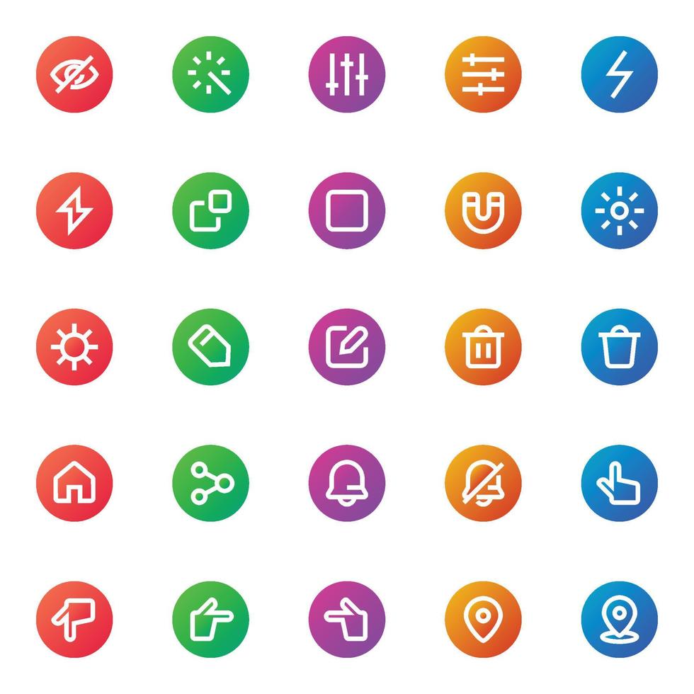 Gradient color icons for ui ux. vector