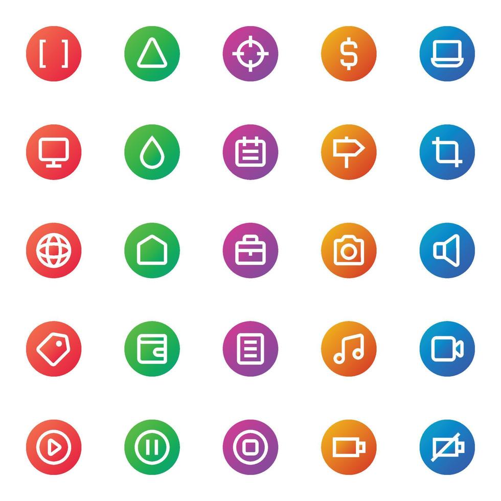 Gradient color icons for ui ux. vector