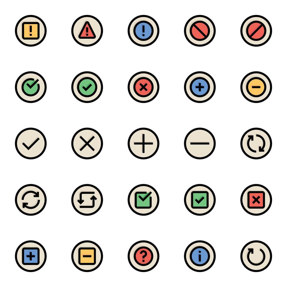 Filled color outline icons for ui ux. vector