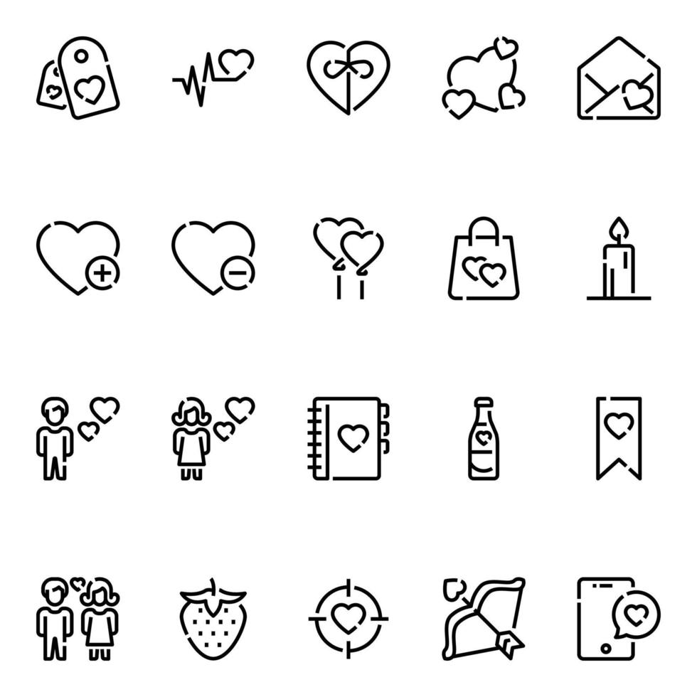 Outline icons for Valentines day. vector