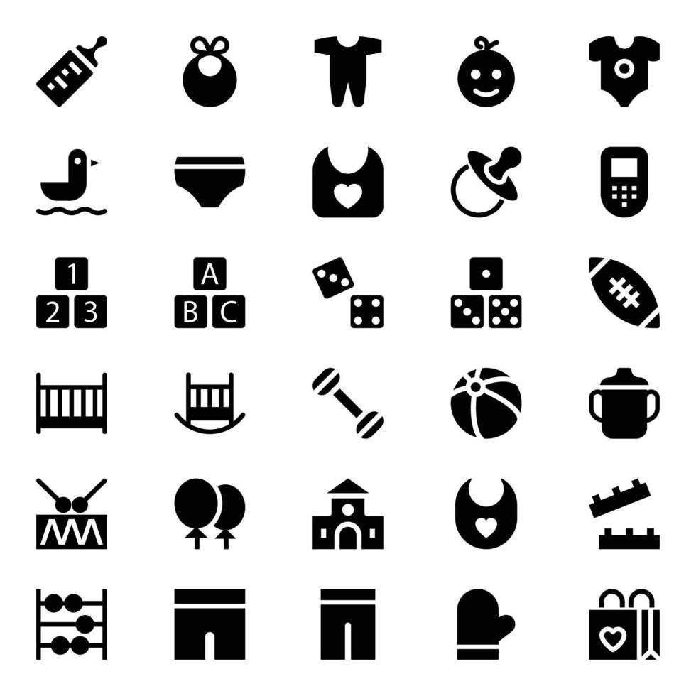 Glyph icons for baby and kids. vector