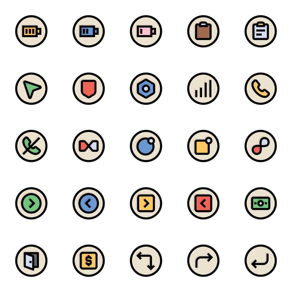 Filled color outline icons for ui ux. vector