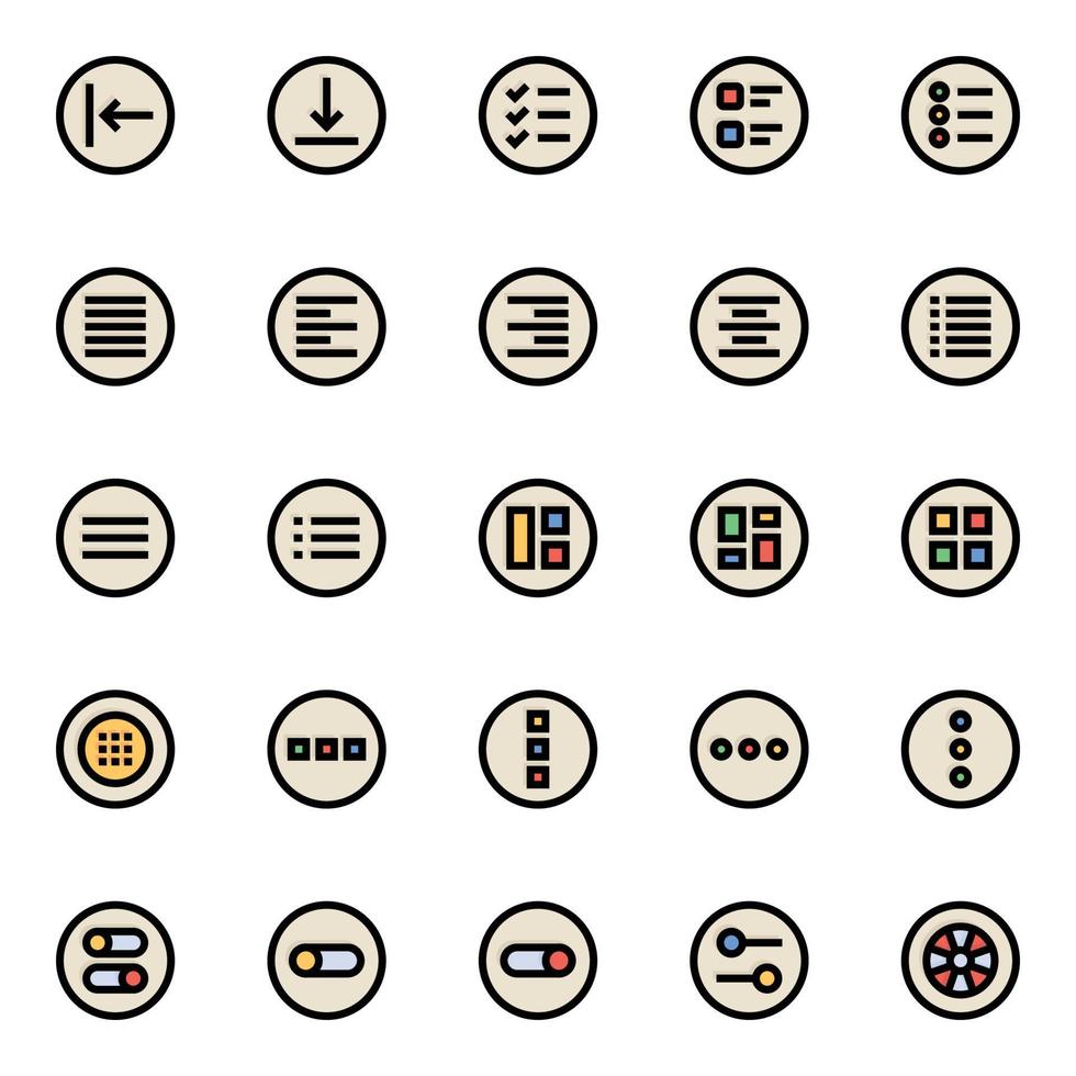 Filled color outline icons for ui ux. vector