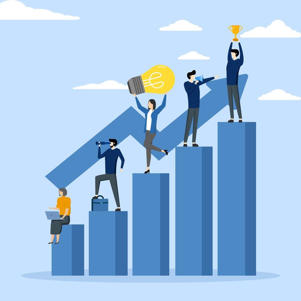 Business development plan for upgrade, team strategy for business success concept, team work to help increase revenue, growth and achievement, business people team working to increase bar graph. vector