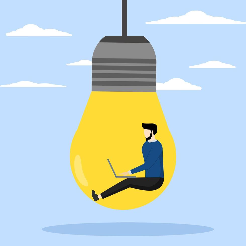 creativity generates concept, brilliant idea, businessman in a light bulb finds a good idea, creativity and idea vector concept, It illustrates the concept of creativity and intelligence.