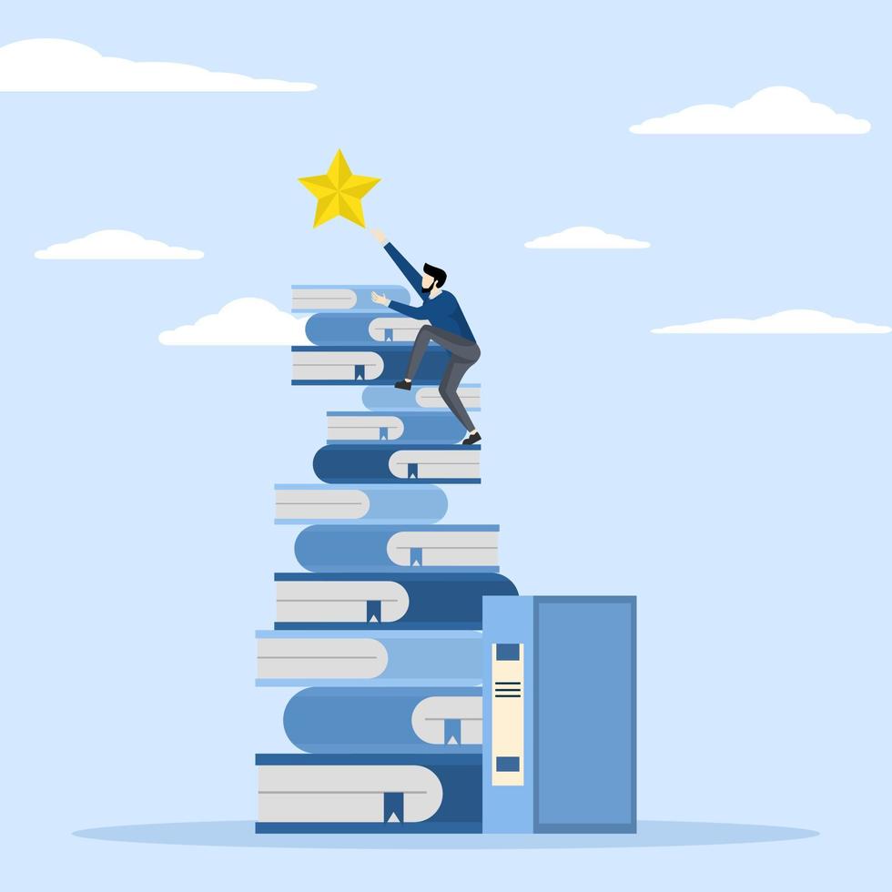 knowledge to achieve success, Entrepreneurs achieve fame by using books as a platform to achieve success in business. describes success in business. business concept illustration vector