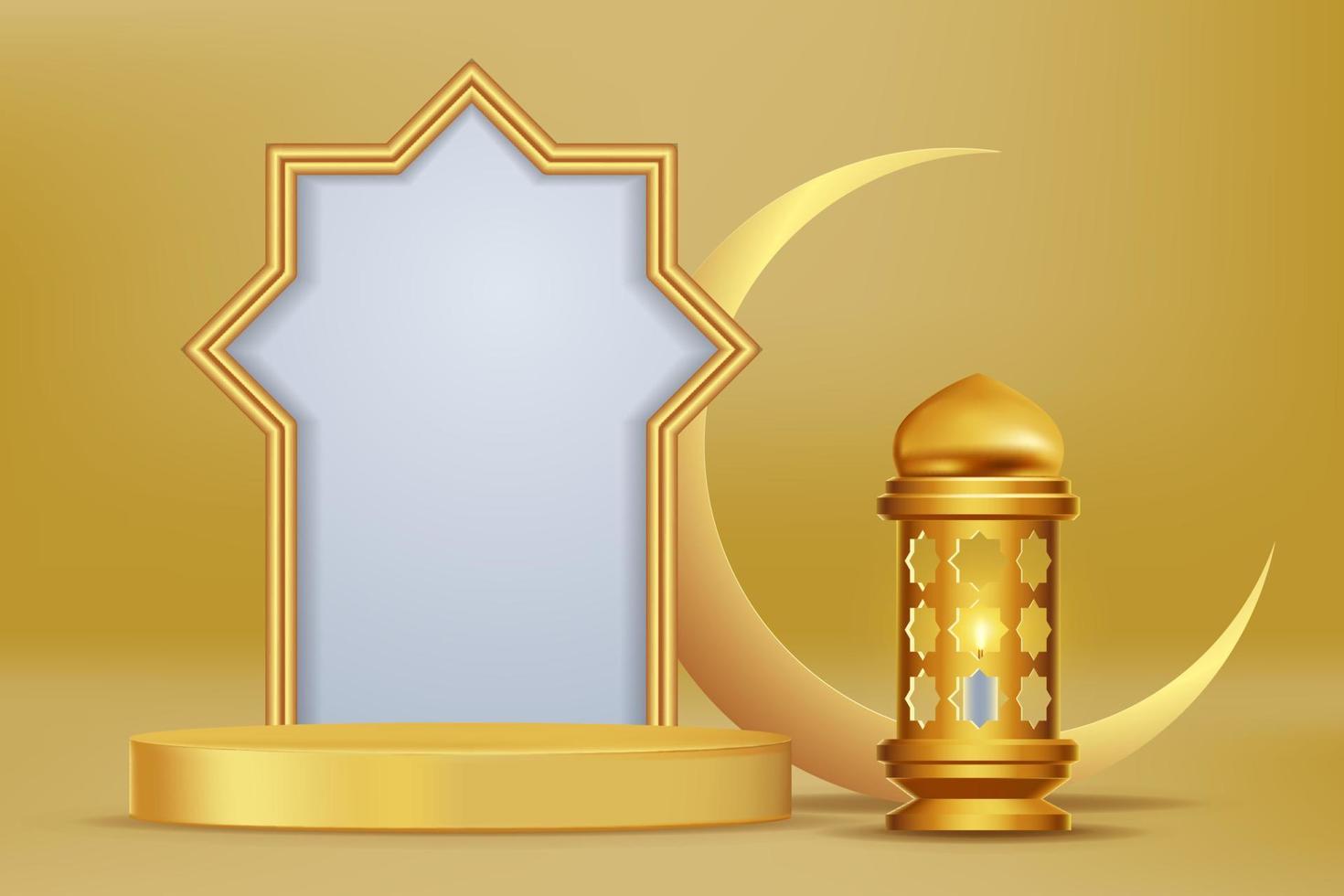 Realistic 3d Islamic celebration with islamic ornament and product podium. Vector 3D Illustration