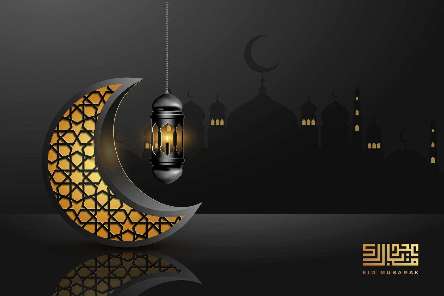 eid mubarok greeting card background with islamic ornament vector illustration