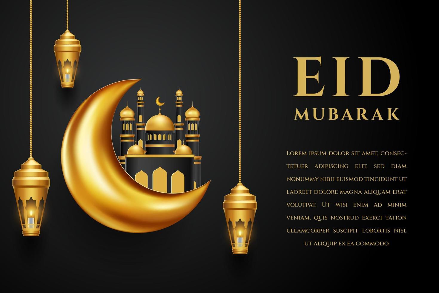 eid mubarok greeting card background with islamic ornament vector illustration