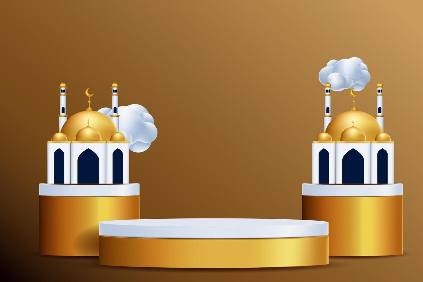 Realistic 3d Islamic celebration with islamic ornament and product podium. Vector 3D Illustration