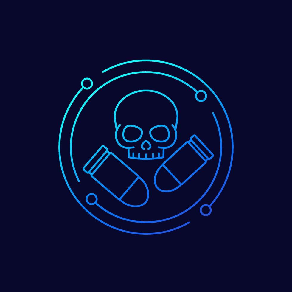 bullets and skull line vector icon