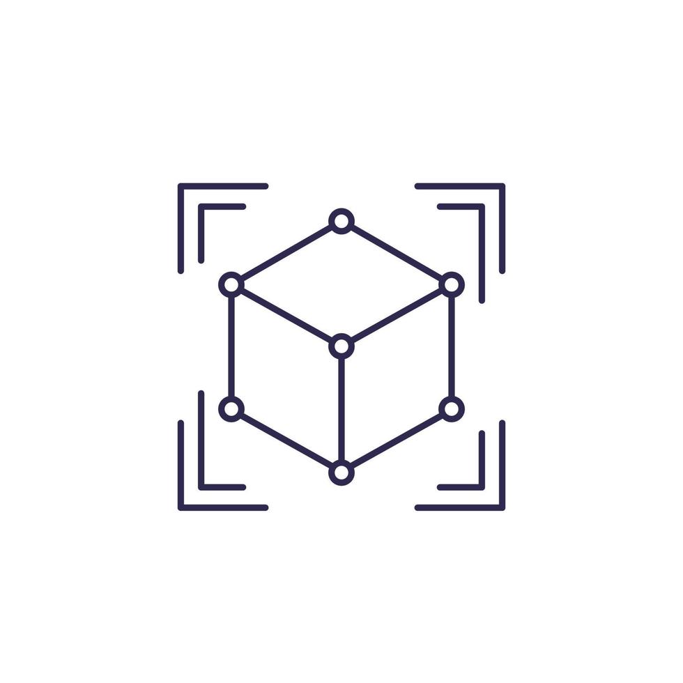 AR, augmented reality icon with 3d cube, line vector
