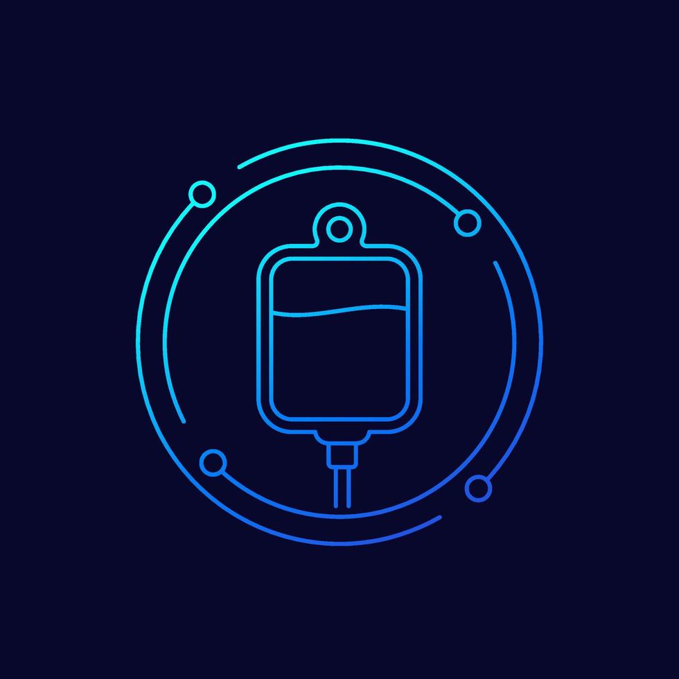 iv bag, medical drip icon, line vector