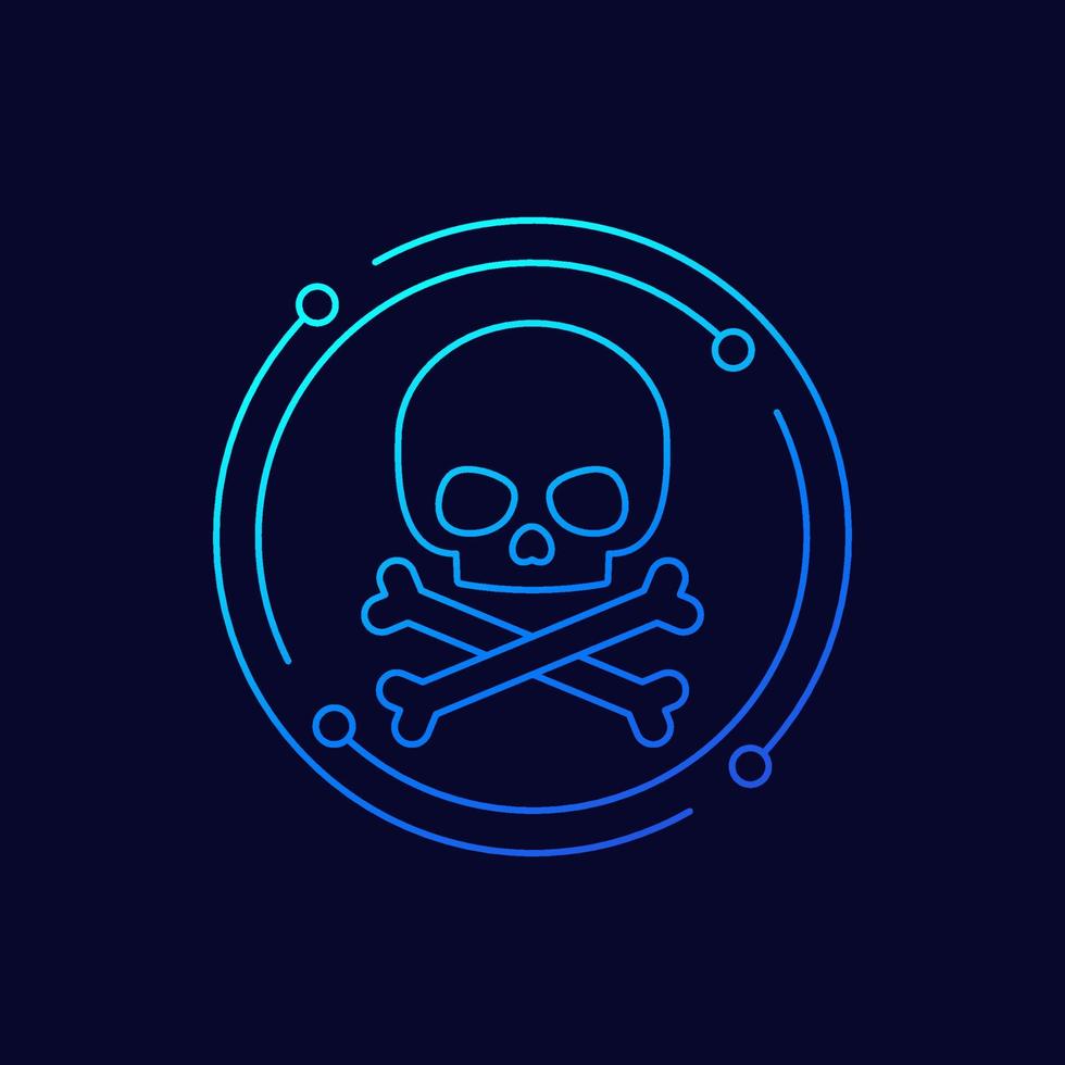 danger icon, skull and bones linear vector