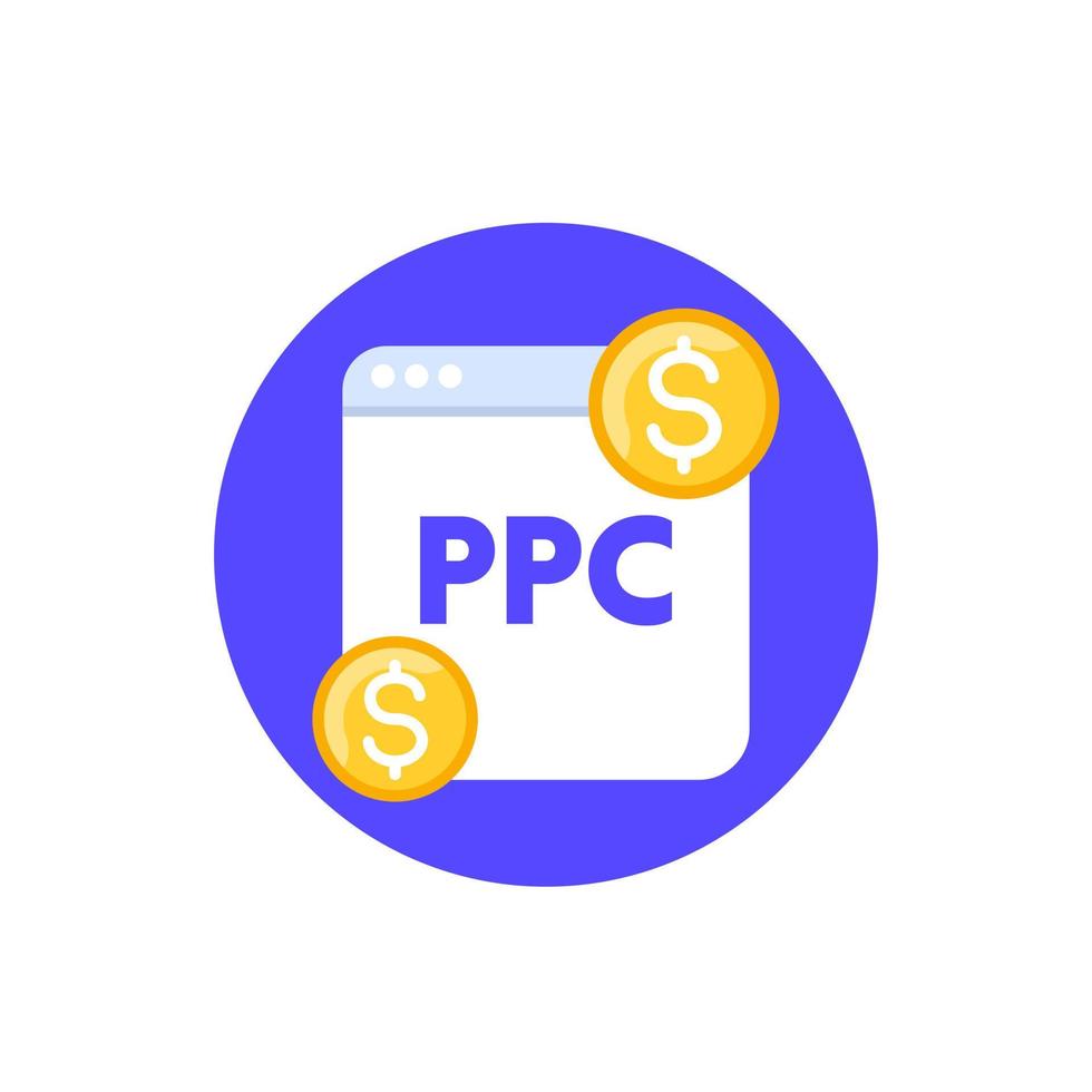 ppc, pay per click, vector flat icon