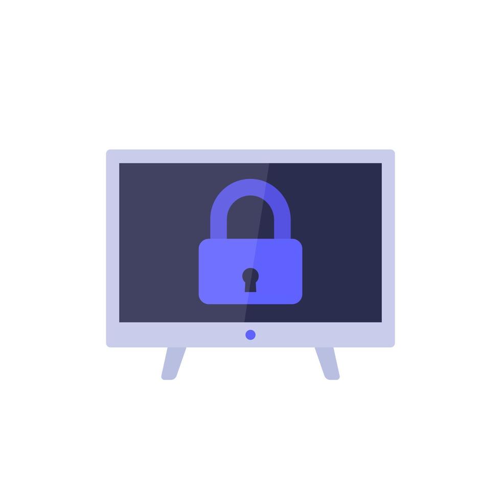 TV and lock icon, flat vector