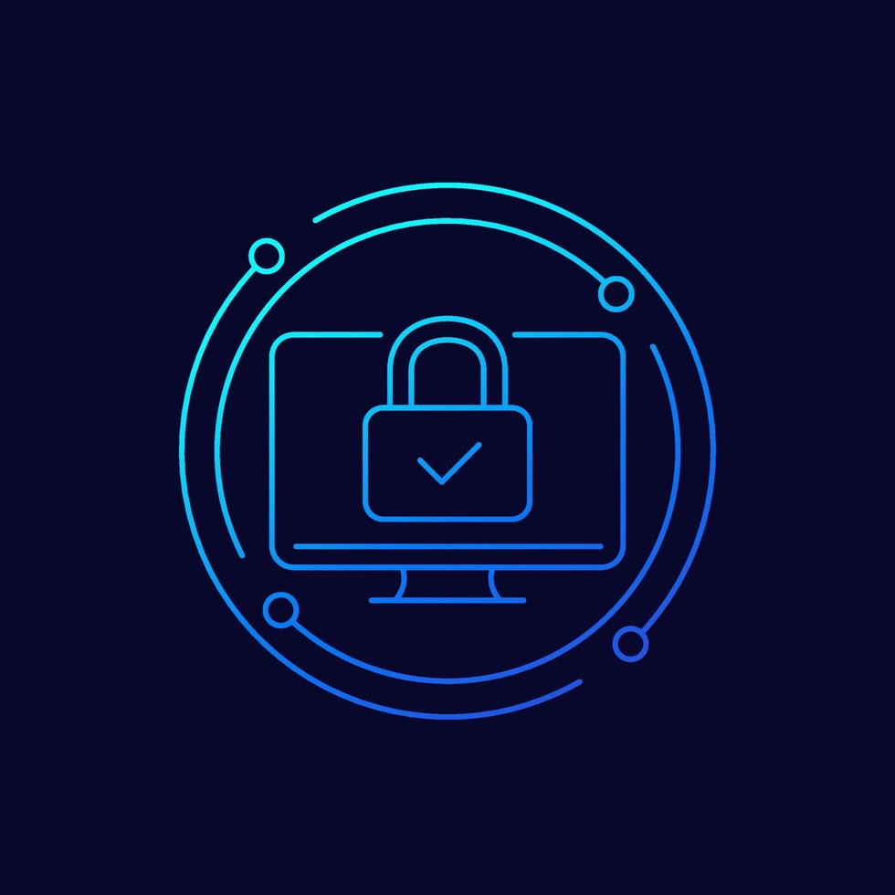 TV and lock icon, linear design vector