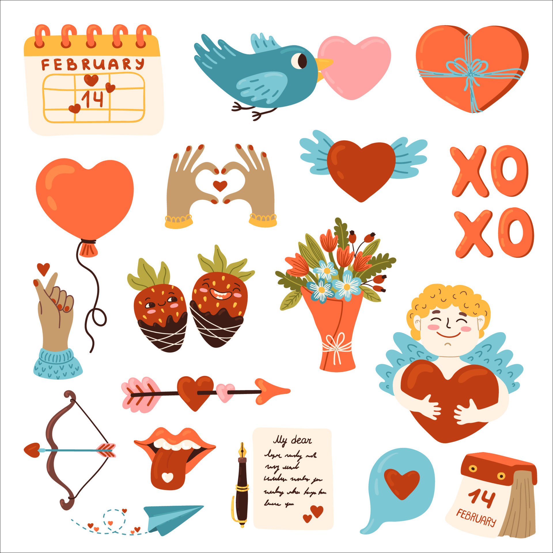 Love romantic stickers. Cute sticker for letter or diary, po