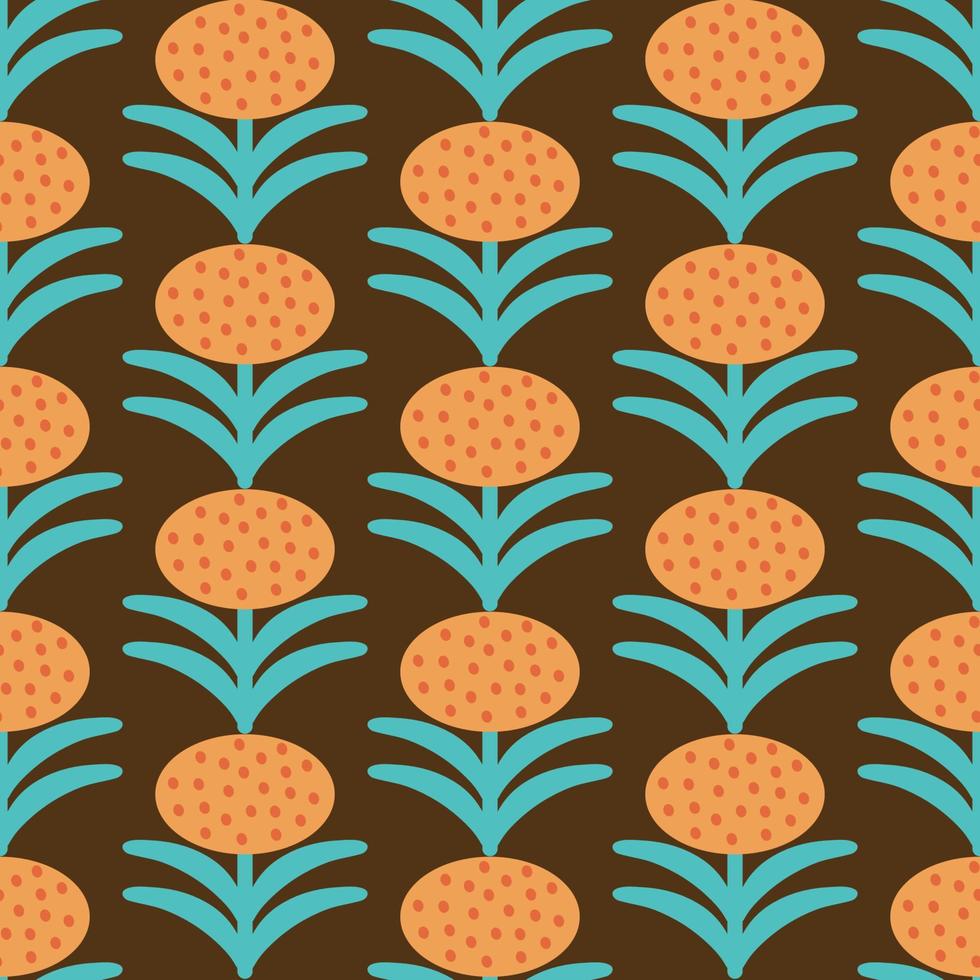 Retro Floral Pattern. 70s Funky Design with Geometric Flowers. Groovy Mid Century scandi Seamless vector texture for fabric design, textile print, wrapping, cover