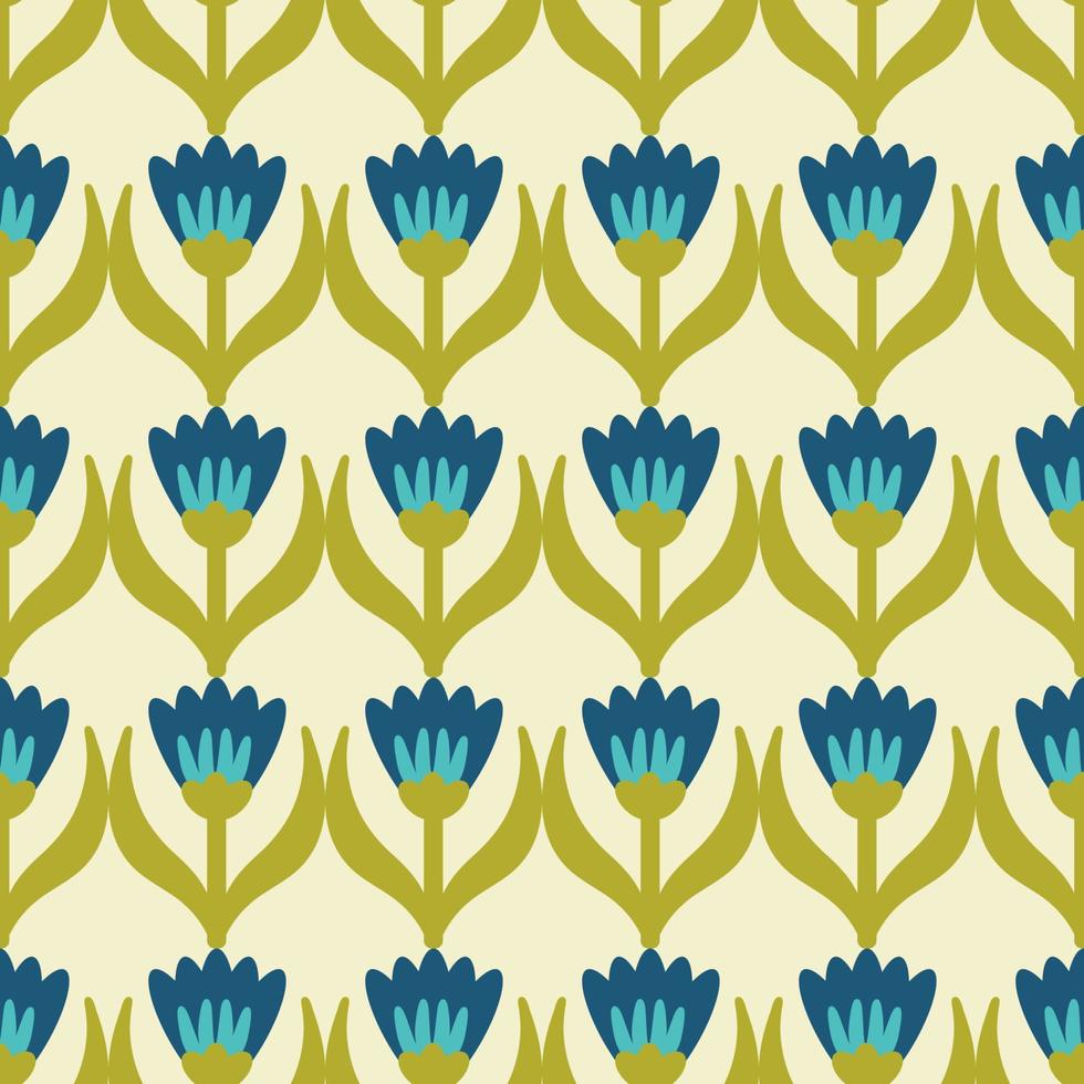 Retro Floral Pattern. 70s Funky Design with Geometric Flowers. Groovy Mid Century scandi Seamless vector texture for fabric design, textile print, wrapping, cover