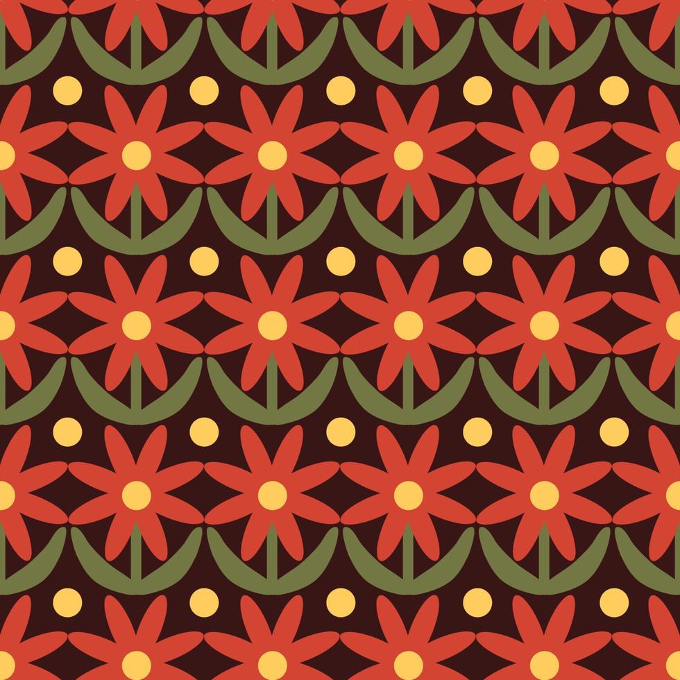 Retro Floral Pattern. 70s Funky Design with Geometric Flowers. Groovy Mid Century scandi Seamless vector texture for fabric design, textile print, wrapping, cover