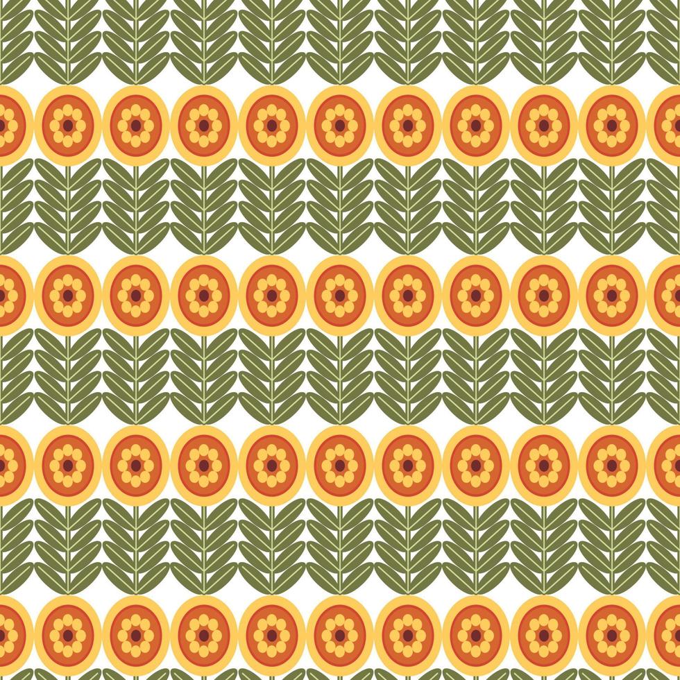 Retro Floral Pattern. 70s Funky Design with Geometric Flowers. Groovy Mid Century scandi Seamless vector texture for fabric design, textile print, wrapping, cover