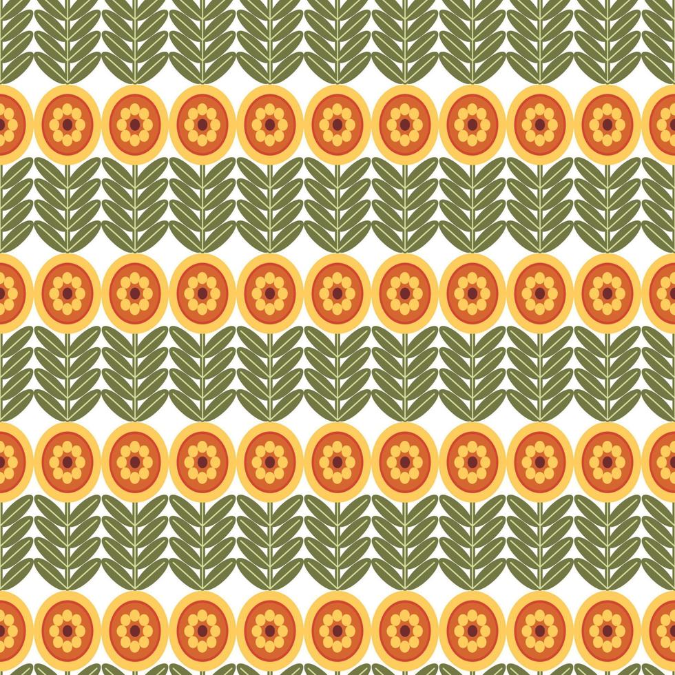 Retro Floral Pattern. 70s Funky Design with Geometric Flowers. Groovy Mid Century scandi Seamless vector texture for fabric design, textile print, wrapping, cover