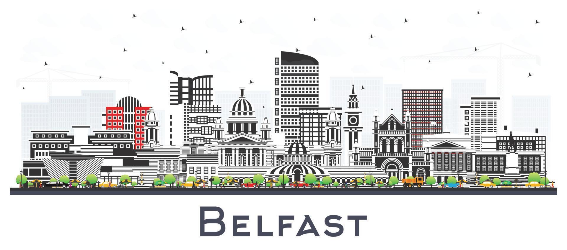 Belfast del Norte Irlanda ciudad horizonte con color edificios aislado en blanco. vector ilustración. Belfast paisaje urbano con puntos de referencia