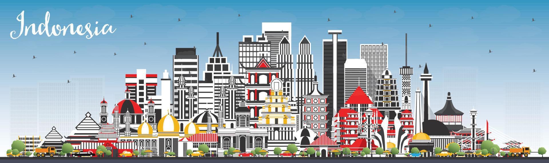 Indonesia Cities Skyline with Gray Buildings and Blue Sky. vector