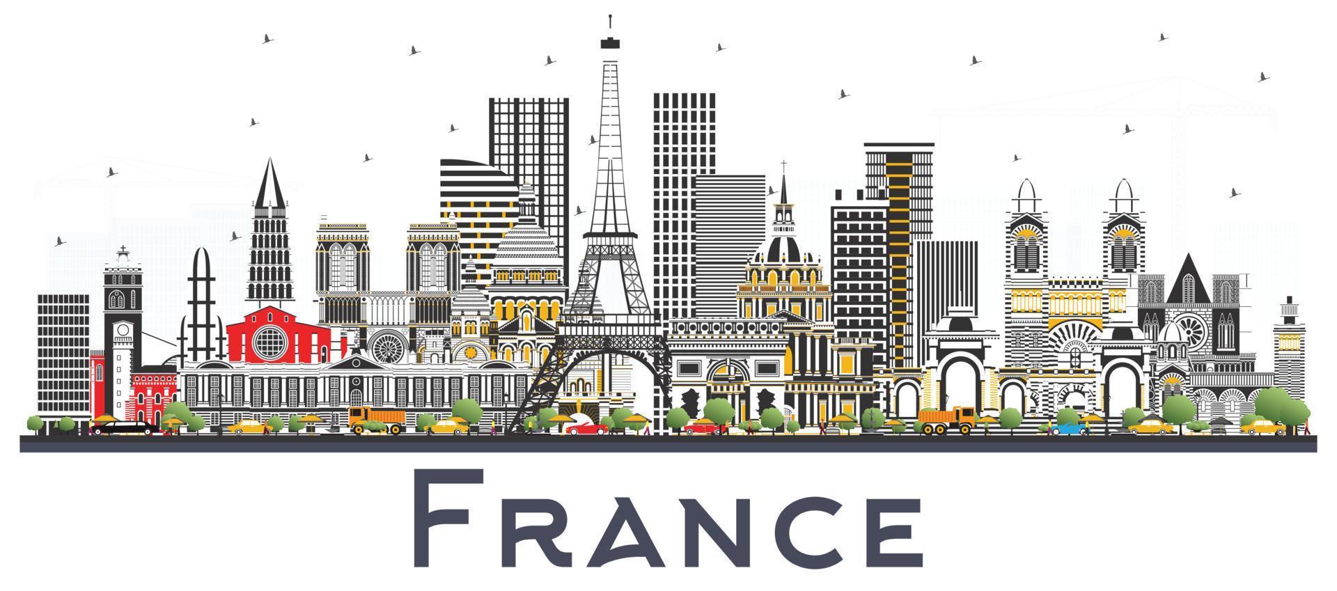 France Skyline with Gray Buildings Isolated on White. vector