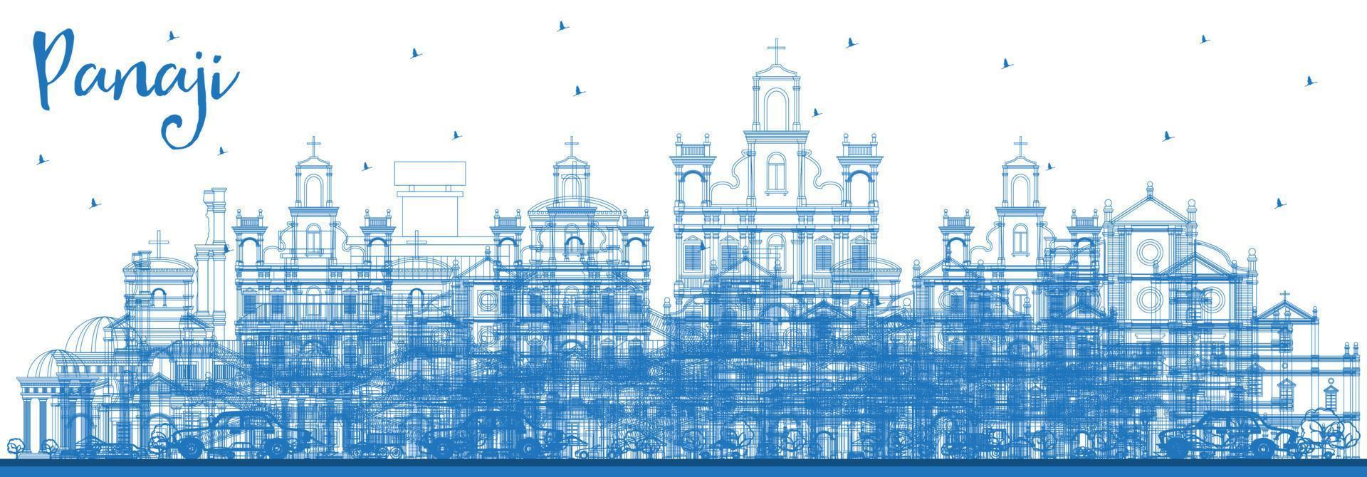 delinear el horizonte de la ciudad de panaji india con edificios azules. vector