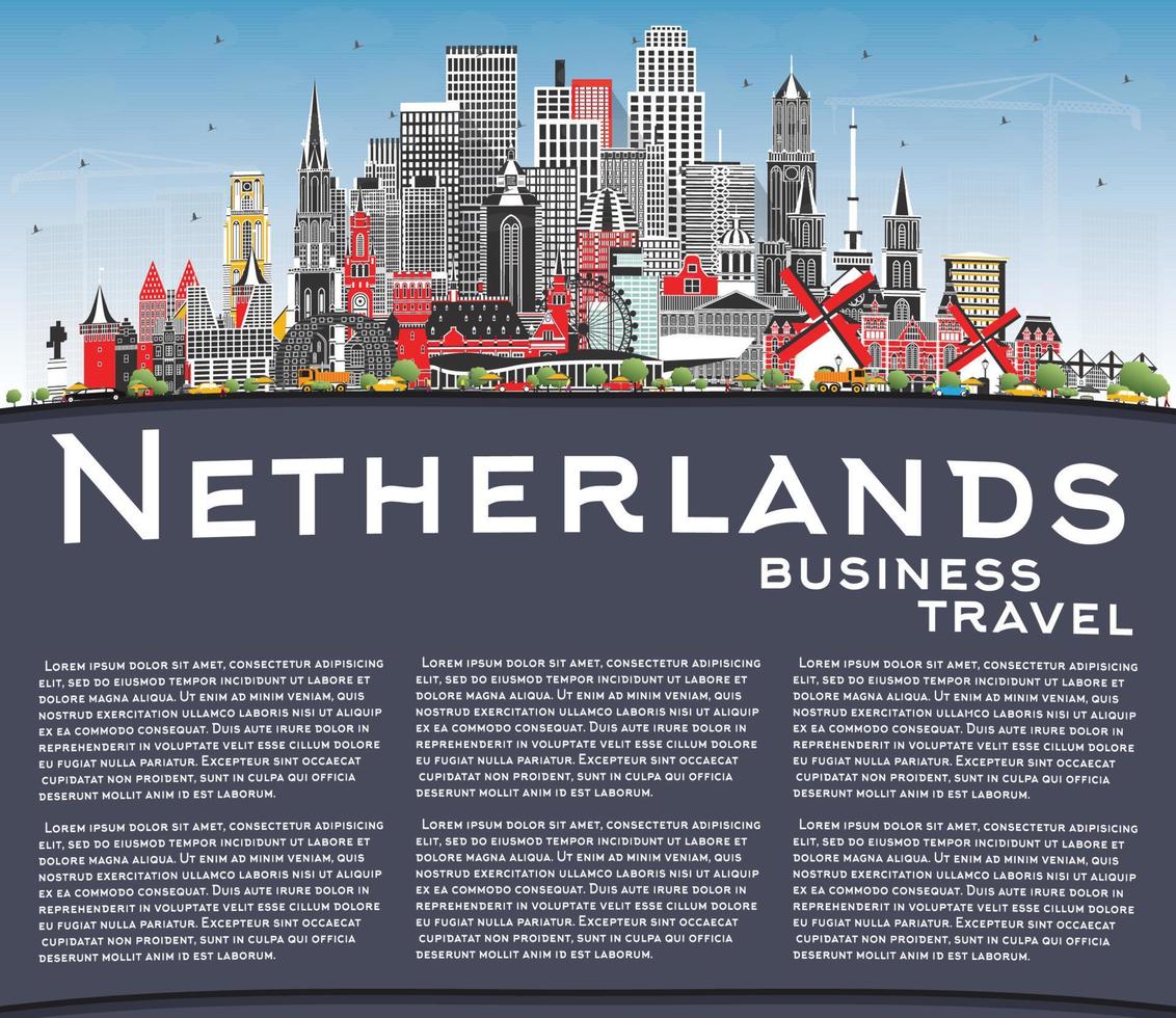 Netherlands Skyline with Gray Buildings, Blue Sky and Copy Space. vector