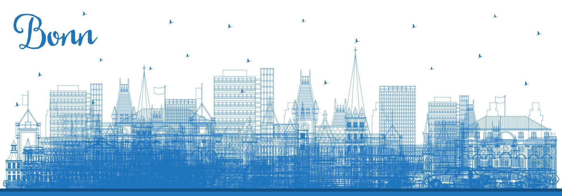 Outline Bonn Germany City Skyline with Blue Buildings. Vector Illustration. Business Travel and Concept with Historic Architecture.