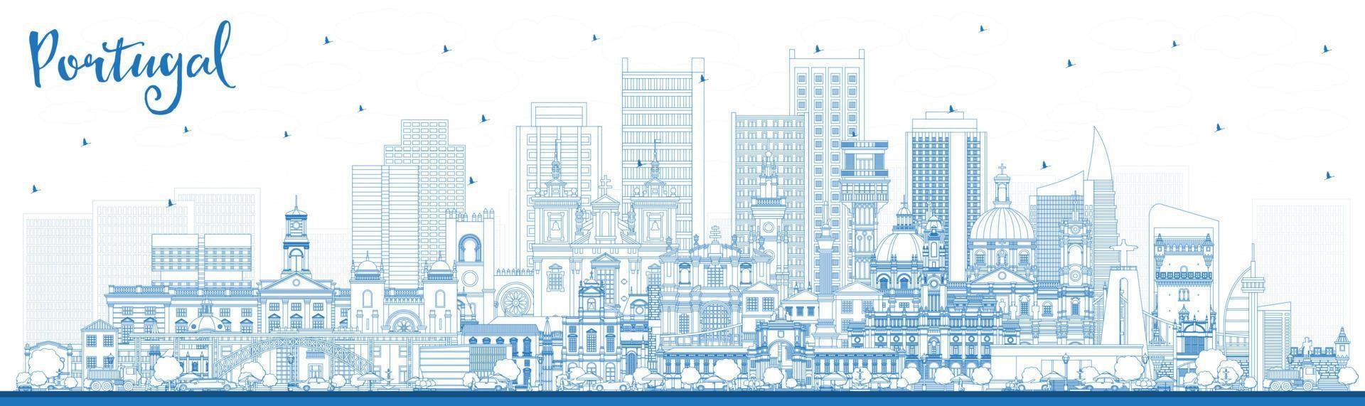 Portugal. contorno ciudad horizonte con azul edificios vector ilustración. concepto con moderno y histórico arquitectura. Portugal paisaje urbano con puntos de referencia