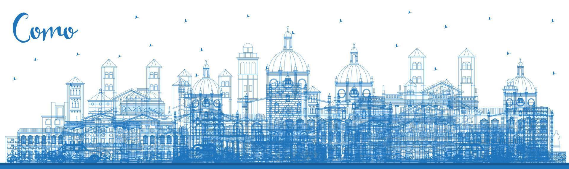 Outline Como Italy City Skyline with Blue Buildings. Vector Illustration. Business Travel and Concept with Historic Architecture.
