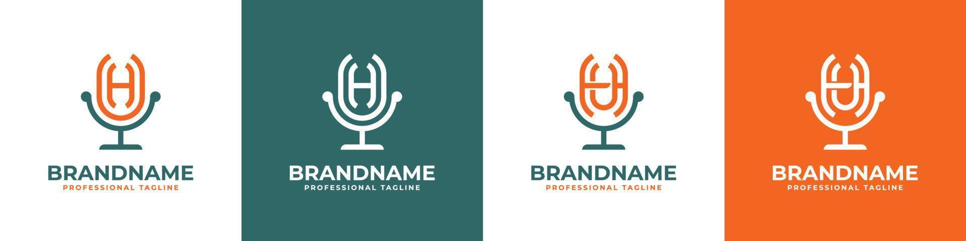 Letter HU or UH Podcast Logo, suitable for any business related to microphone with HU or UH initials. vector