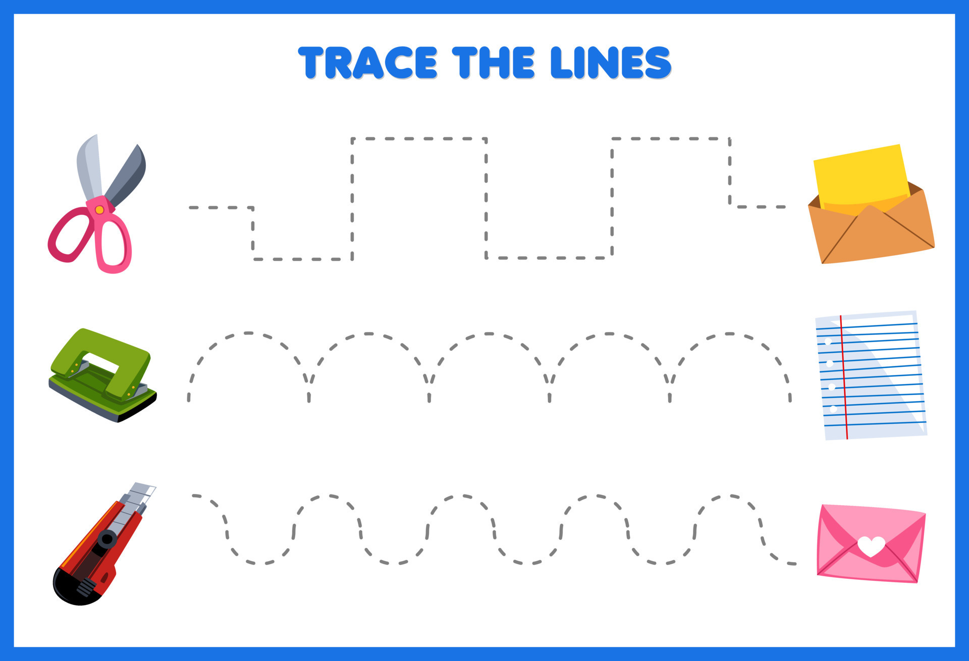 Education game for children handwriting practice trace the lines with