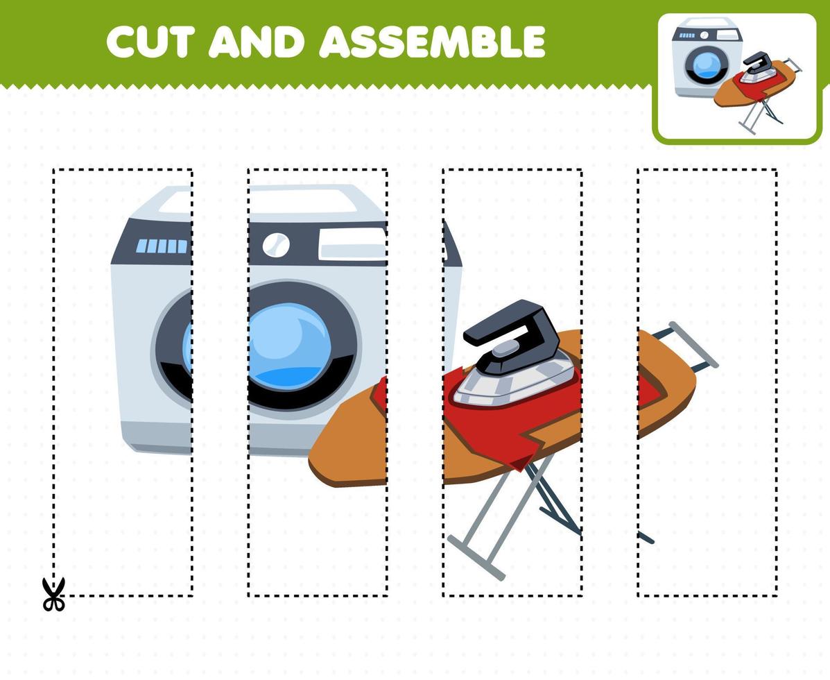 Education game for children cutting practice and assemble puzzle with