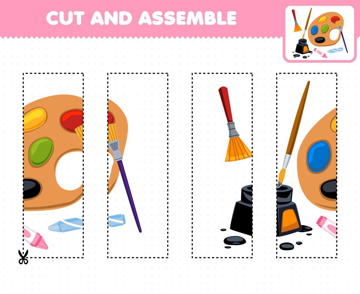 Education game for children cutting practice and assemble puzzle with